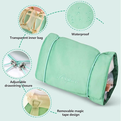 Roll Up Makeup Bag, Hanging Toiletry Bag, 4 in 1 Detachable Cosmetic Bag, 4 Removable Storage Bags, Travel Makeup Organizer Bags for Women Men(Green)