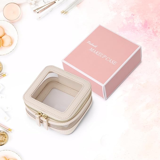 Clear Small Makeup Bag Mini Cosmetic Makeup Case & Toiletry Bag with Zipper,Cute Purse Organizer,Car Essentials for Women (Beige, MINI-2)