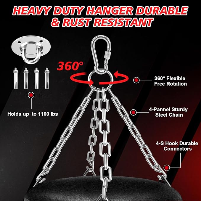 Hanging Punching Bag for Adults, 4ft PU Leather Heavy Boxing Bag Set, Hanging Bag Boxing Equipment for MMA Karate Kickboxing Boxing Home Gym, Unfilled