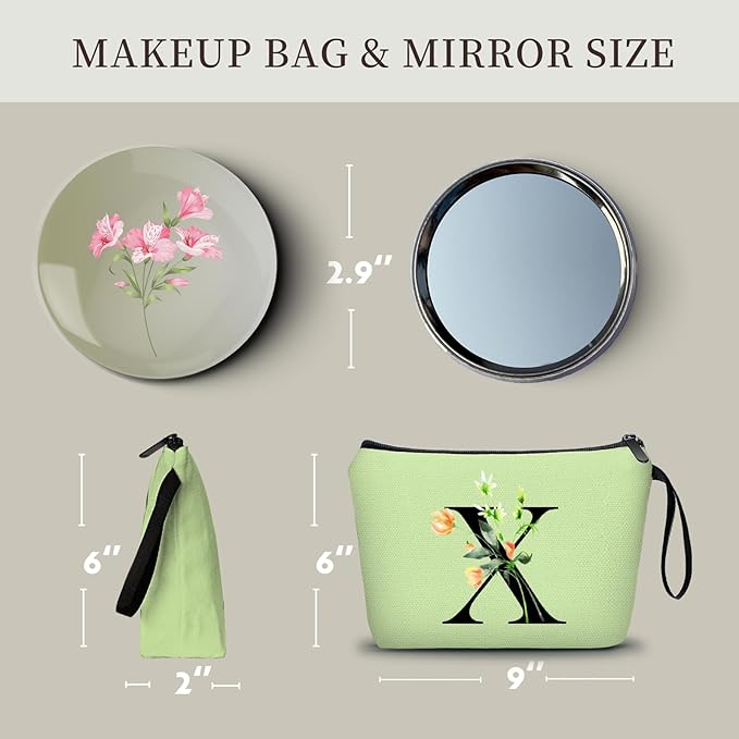 SEAMOON Happy Birthday Friendship Bridesmaid Team Gifts for Employees Women Mom Aunt Daughter Teenage Girl Personalized Make up Cosmetic Bag Travel with Mirror Mothers Day Christmas Graduation X