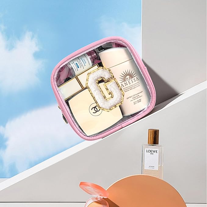 Initial Makeup Bag - Travel Cosmetic Bag, Cute Personalized Engagement & Bridesmaid Gifts (Pink)