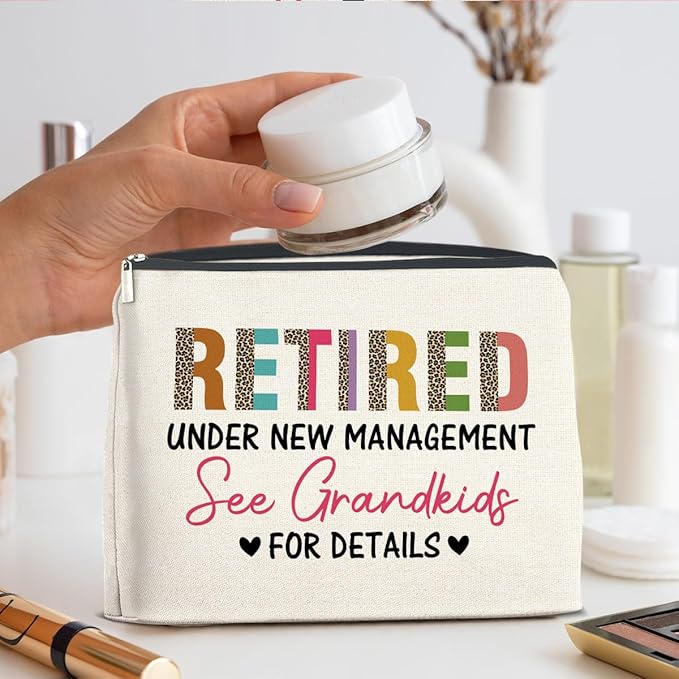 Retirement Gifts for Women Makeup Bag, Retired Gifts for Grandma Nana Cosmetic Bag Zipper Makeup Pouch for Mothers Day Birthday Christmas