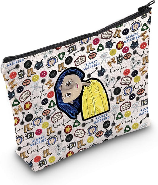 WCGXKO Horror Cartoon Movie Gift Cartoon Movie Makeup Bag Horror Movie Themed Travel Zipper Pouch (CoraliBag)
