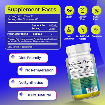 Pineapple Probiotics for Men – 500mg Sweet Spot Formula with Pineapple Extract, Cranberry & Cinnamon, Supports pH Balance & Freshens Taste, 60 Capsules, Made in The USA