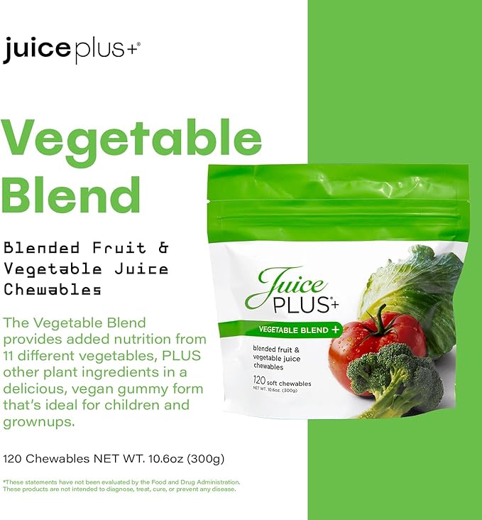 JuicePlus+ Vegetable Blend Soft Chews (Chewables) - Delicious Vegan Gummies with 11 Nutrient-Rich Vegetables for Daily Wellness! Boost Intake of Vitamins & More - For Kids & Adults-(30 Adult Servings)