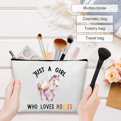 Makeup Bag - Just A Girl Who Loves Horses, Cowgirl Gift for Her, Animal Lover, Equestrian Travel Toiletry Pouch -17