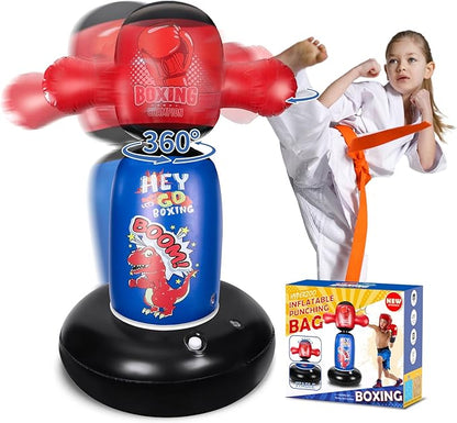 Punching Bag for Kids, Hyperzoo 360°Rotating Inflatable Kids Heavy Punching Bags, Freestanding Heavy Boxing Bag Toy Christmas Birthday Gift for Boys Girls 3-12 Karate, Taekwondo