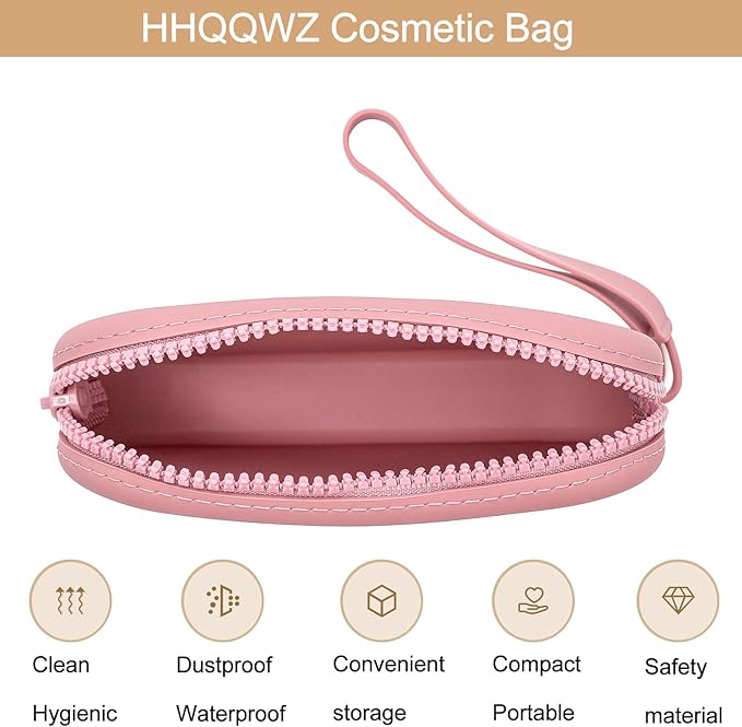 Portable Silicone Makeup Bag for Women, Small Travel Waterproof Toiletry Cosmetic Bag, Zipper Closure Organizer Makeup Case with Handle (Brick Red)