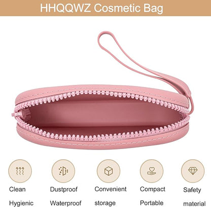 Portable Silicone Makeup Bag for Women, Small Travel Waterproof Toiletry Cosmetic Bag, Zipper Closure Organizer Makeup Case with Handle (Brick Red)