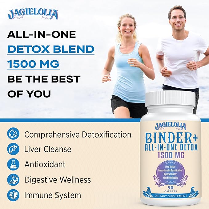 All-In-One Detox Binder Supplement 1500 MG - High Bioavailability, Liver Gut Detox Cleanse with Activated Charcoal, Zeolite & Bentonite Clay for Toxins, Liver, Digestive, 900 Vegan Capsules