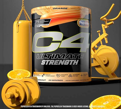 Cellucor C4 Ultimate Strength Pre Workout Powder - Tri-Stim Experience 300mg Caffeine+TeaCrine+Dynamine - Creatine & Beta-Alanine - Energy Supplement for Men & Women - Orange Popsicle, 20 Servings