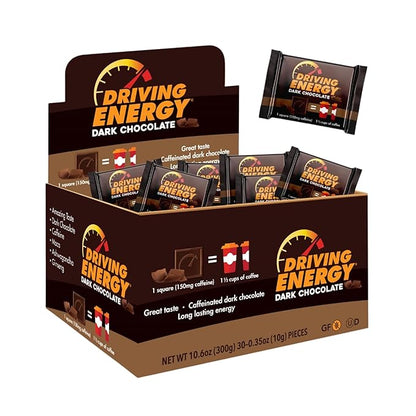 Driving Energy - Caffeinated Energy Bite Size - Dark Chocolate Energy Fuel with 150mg Caffeine - Long-Lasting Energy for Gym, Workout, Adults - Great Taste - Low Carb - Healthy Snack - 30 Count