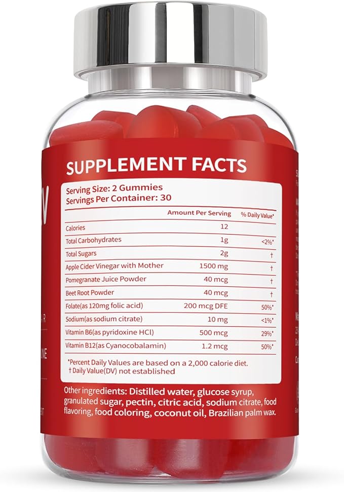Keto ACV Gummies, Apple Cider Vinegar & Vitamin B12 B6 - for Men & Woman - 60 Count
