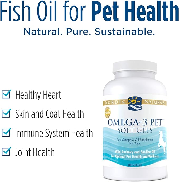 Nordic Naturals Omega-3 Pet, Unflavored - 180 Soft Gels - 330 mg - Fish Oil for Dogs with EPA & DHA - Promotes Heart, Skin, Coat, Joint, & Immune Health