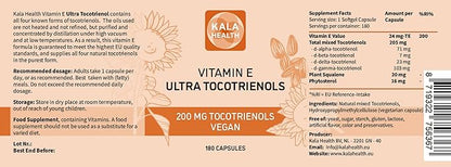 KALA HEALTH Ultra Tocotrienol 200mg Vitamin E Vegan – All 4 tocotrienols - Tocopherol Free - Supports Immune Health & Antioxidant Health Tocotrienols Supplement