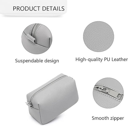 PU leather Organizer Bag Lightweight Cosmetic Bag with Ring Clasp Perfect Travel Makeup Bag for Women (Shark Gray/PU)