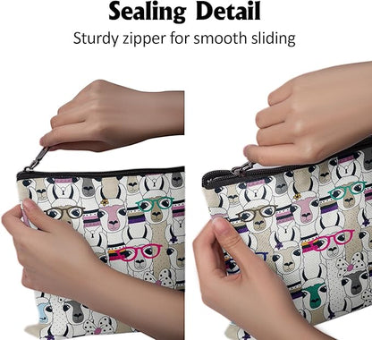 Cafl Modern Alpaca Makeup Bag Llama Cosmetic Bag for Women Large Capacity Make Up Bag Portable Travel Toiletry Pouch Organizer 10 * 8inch