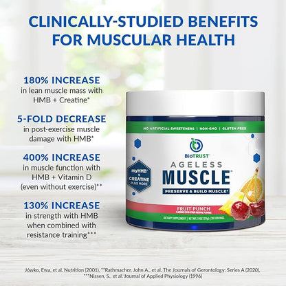 BioTrust Ageless Muscle Builder - Creatine HMB Powder with Vitamin D3 & Betaine - Build & Preserve Naturally Declining Muscle Mass & Strength - Fruit Punch, 60 Servings