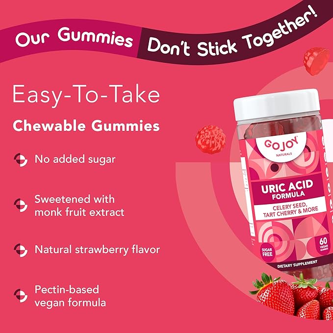 Uric Acid Support Formula for Adults - Tart Cherry Gummies with Celery Seed Extract - for Men and Women's Joints Kidneys and More - Soy & Sugar Free