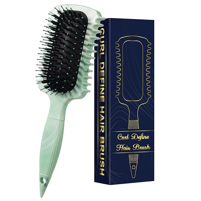 Curl Defining Brush, Volume Curly Hair Brush Products for Effortlessly Detangling Shaping and Styling Women's Men's Curls on All Wet or Dry Hair Types, Reduces Frizz (Marble Green)