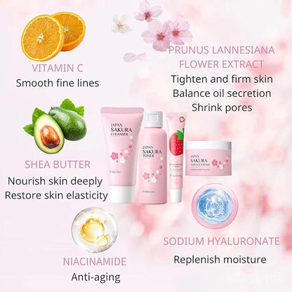 Cherry Blossom Skincare Set Women Gifts - Skin Care Set Hydrating - Skincare for Girls 10-12 Moisturizing - Travel Kit with Cleanser,Toner,Lip Mask,Cream(One Size, Cherry Blossom 6PCS Scent)