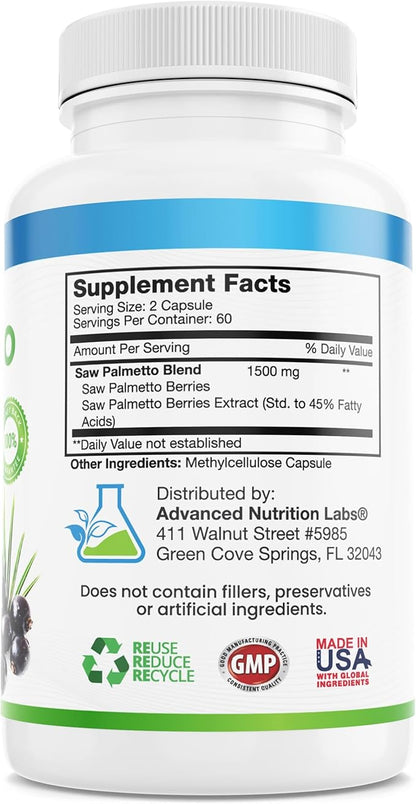 Saw Palmetto, 1500 mg, 120 Capsules, Plus Extract for Women and Men