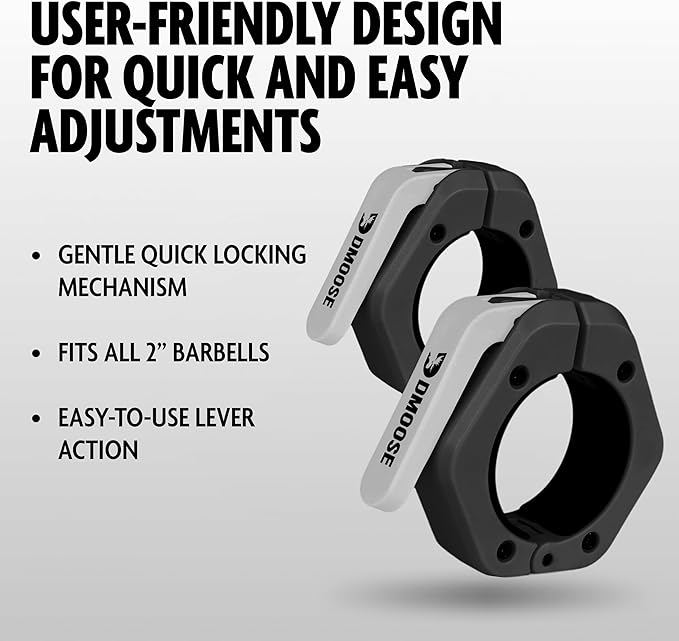DMoose Fitness Barbell Clips 2" (Pair) - Quick Release Olympic Barbell Clamps & Collars with Anti Slip TPR Lining for Secure Weightlifting & Powerlifting - Weight Clips for Bars at Home or Gym