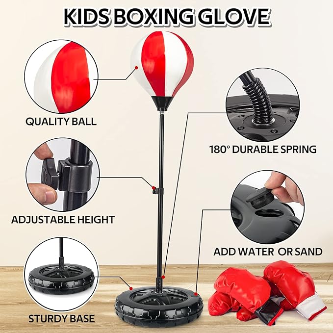 Springflower Big Punching Bag for Kids Included 2 Pack Boxing Gloves, Boxing Toys for Boys, Boxing Bag Sets with Height Adjustable Stand, for Boys & Girls Age 5 6 7 8 9 10 Years Old