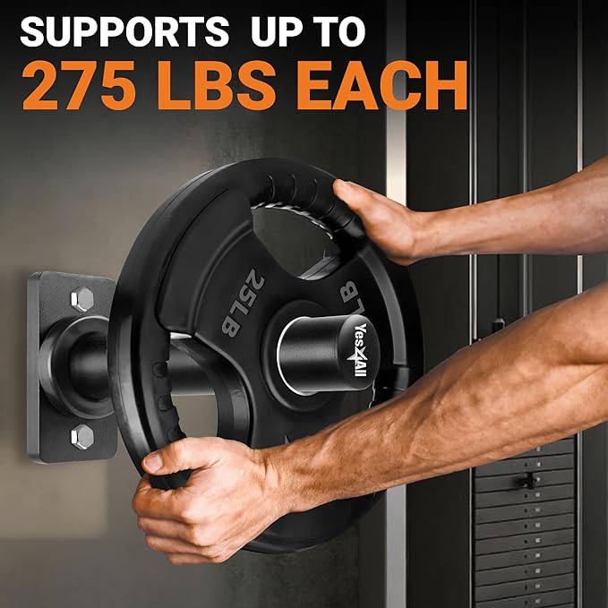 Yes4All Wall Mounted Weight Plate Holder - Fit 2inch Olympic Weight Plates, Protective Rubber Pad
