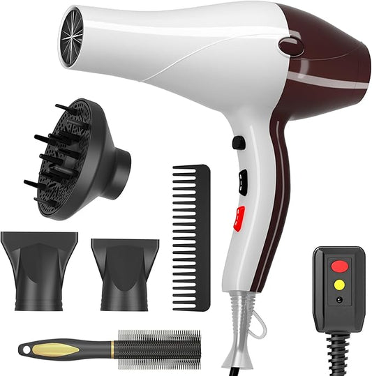 Hair Dryer, Professional Ionic Blow Dryer with Diffuser for Curly Hair,2400W Powerful Fast Drying Hairdryer Blowdryer for Women Men Home Salon Hair Styling,Constant Temp Low Noise