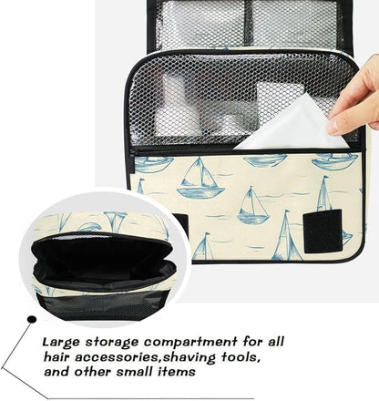 senya Hanging Travel Toiletry Bag Kit Boys Makeup Case Cosmetics Organizer for Men Women (Smallest Sailboat Lines)