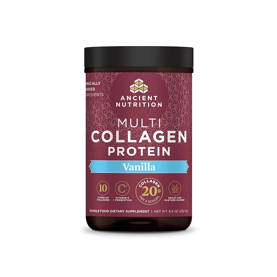 Ancient Nutrition Collagen Peptides Powder, Multi Collagen Protein, Women & Men, Vitamin C, Probiotics, Hydrolyzed Collagen, Supports Skin, Joints, Gut Health, Vanilla, 24 Servings