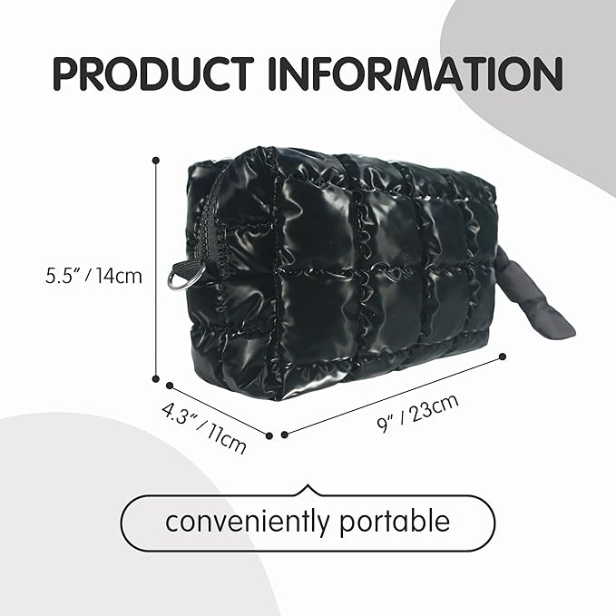 Quilted Makeup Bag Puffy Cosmetic Bag, Travel Toiletry Bag for Women, Cute Makeup Organizer Bag for Gifts Hot Pink Puffer Makeup Pouch