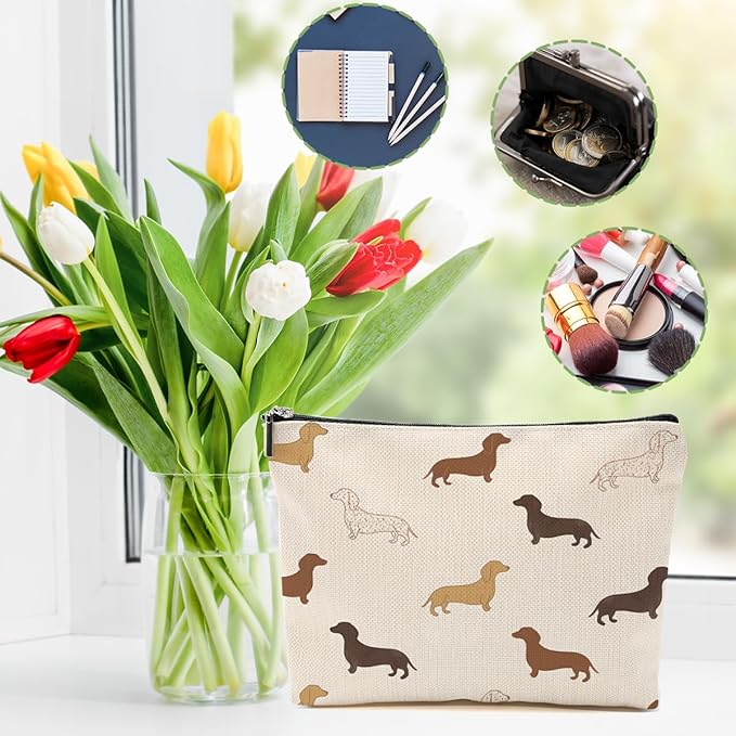 Dachshund Gifts Makeup Bag Sausage Dog Cosmetic Bag Weiner Dog Gifts for Women Girls Friend Dog Lovers Niece Daughter Travel Organizer Zipper Pouch Graduation Birthday Friendship Gifts
