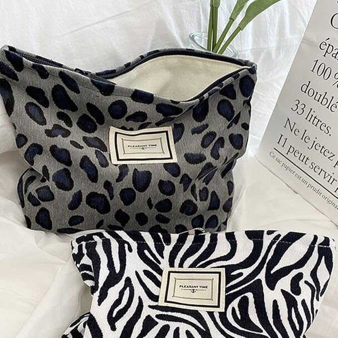 Cosmetic Bags for Women Makeup Bag Large Capacity Toiletry Purse Travel Zipper Storage Pouch Make up Brushes Organizer for Gifts (Grey, Leopard)