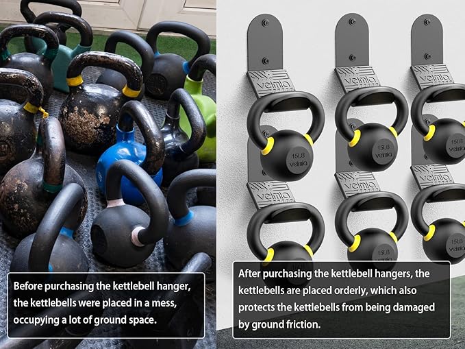 Kettle Bell Wall Rack, Wall Mounted Kettle Bell Storage Hanger, Gym Storage Mount for Many Size Kettlebell, Kettlebell Rack with Rubber mat is Choice for Home or Commercial Gyms