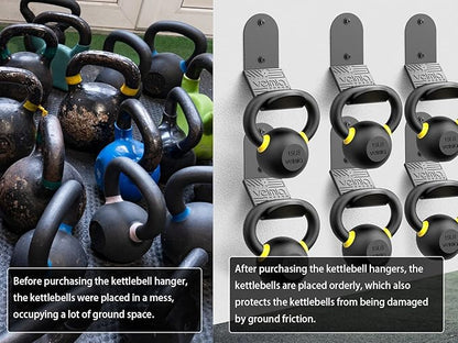Kettle Bell Wall Rack, Wall Mounted Kettle Bell Storage Hanger, Gym Storage Mount for Many Size Kettlebell, Kettlebell Rack with Rubber mat is Choice for Home or Commercial Gyms