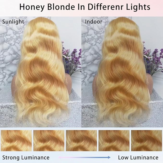 FABA Blonde Lace Front Wigs Human Hair 24 Inch 13x4 HD Lace Honey Blonde Body Wave Lace Front Wigs for Women #27 180% Density Lace Front Human Hair Wig Pre Plucked with Baby Hair Natural Hairline