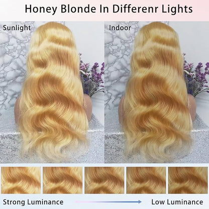 FABA Blonde Lace Front Wigs Human Hair 24 Inch 13x4 HD Lace Honey Blonde Body Wave Lace Front Wigs for Women #27 180% Density Lace Front Human Hair Wig Pre Plucked with Baby Hair Natural Hairline