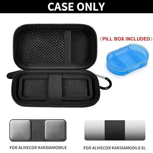 Heart Rate Monitor Case for AliveCor for KardiaMobile 1L 6L Personal EKG Monitor Storage Holder Fits for Cardiac Mobile Portable Heart Rate Monitor Bag Organizer (Pill Box Include) (Full Black)