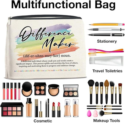 Difference Maker Makeup Bag Thank You Gifts for Mentor Leader Coach Boss Coworker, Difference Maker Gift Appreciation Cosmetic Bag Zipper Makeup Pouch
