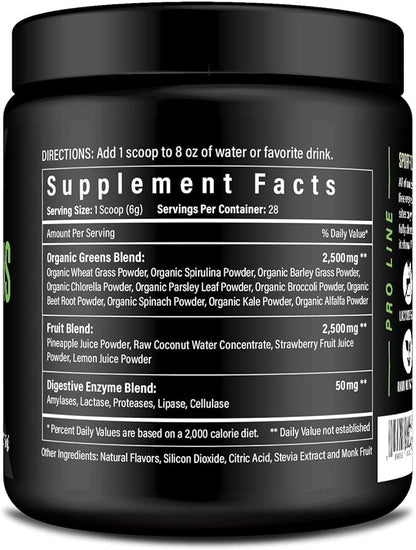 Organic Greens Superfood Powder, Cold Pressed Vegan and Keto Powder, Non-GMO, Low Calorie Daily Green Juice Powder