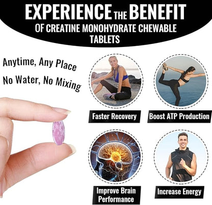 Creatine Chews Tablets for Men & Women, 4220 Mg Chewable Creatine Monohydrate for Energy, Faster Recovery, Strength, Superior Absorption with Liposomal & Micronized, Non-GMO, 30 Servings
