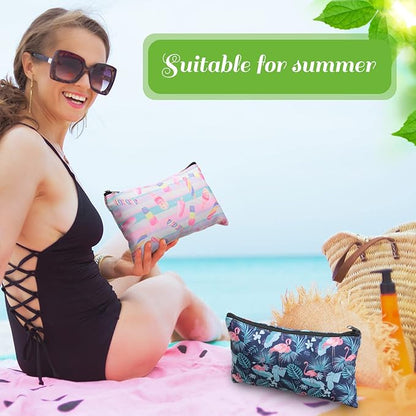 Reginary 20 Pieces Cosmetic Bag for Women, Roomy Makeup Bags with Zipper Toiletry Bag Pouch Travel Packing Accessory Organizer Gifts, 7 x 4.3 Inches (Summer)