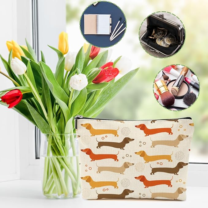 Dachshund Gifts Makeup Bag Sausage Dog Cosmetic Bag Weiner Dog Gifts for Women Girls Best Friend Dog Lovers Daughter Travel Organizer Zipper Pouch Graduation Birthday Friendship Gifts