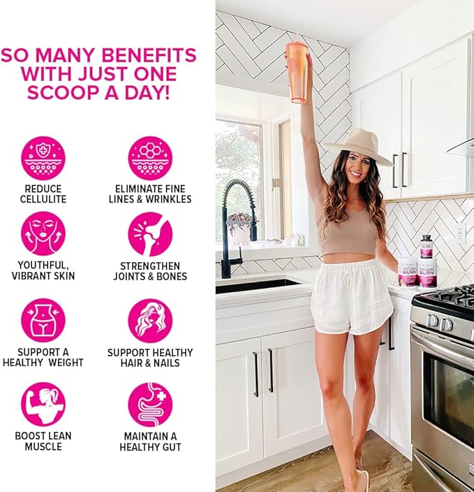 Hydrolyzed Collagen Powder for Weight Loss - Collagen Burn Ultimate Beauty Complex Multi Collagen Peptides Powder for Women with Types I II III V and X for Fat Burning Support - Unflavored