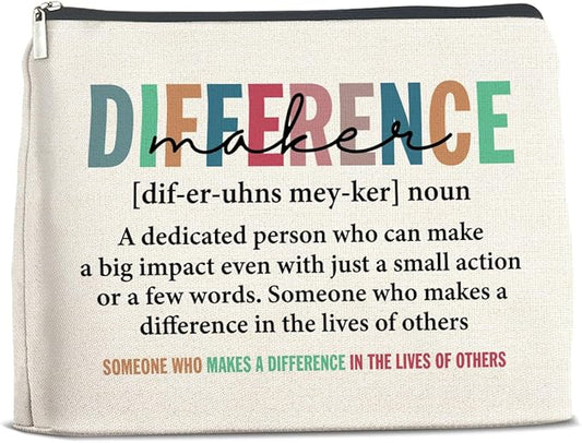 Difference Maker Gifts Makeup Bag Appreciation Gifts for Leader Boss Staff Mentor Coworker, Thank You Gifts Difference Maker Definition Cosmetic Bag Zipper Makeup Pouch