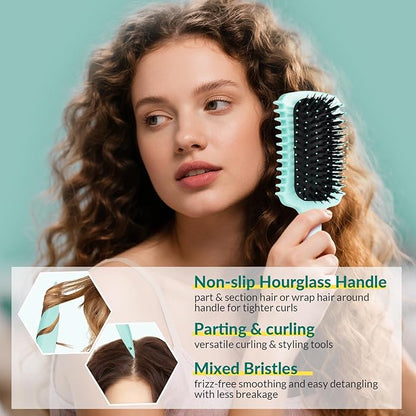 Curl Defining Brush, Volume Curly Hair Brush Products for Effortlessly Detangling Shaping and Styling Women's Men's Curls on All Wet or Dry Hair Types, Reduces Frizz (Green 1PC)