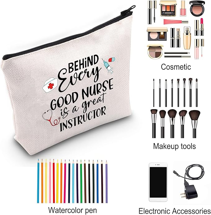 ZJXHPO Nurse Educator Survival Kit Behind Every Good Nurse Is A Great Instructor Makeup Bag With Zipper Nurse Teacher Appreciation Gift (Nurse Instructor)