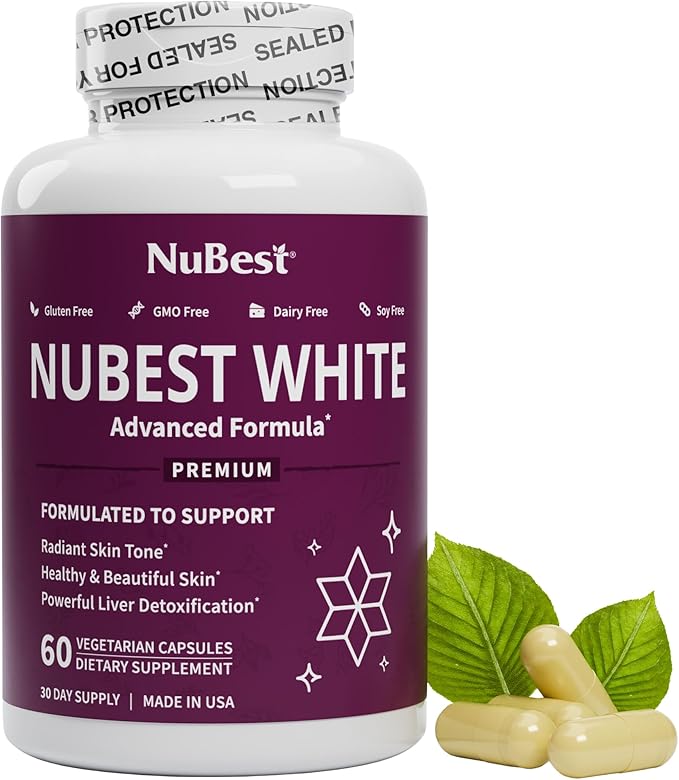 NuBest White - Glutathione 400mg & Milk Thistle Extract - Skin Brightening Supplement - Helps Beautiful and Radiant Skin - Antioxidant Supplement & Detoxification - 6 Pack | 6 Months Supply